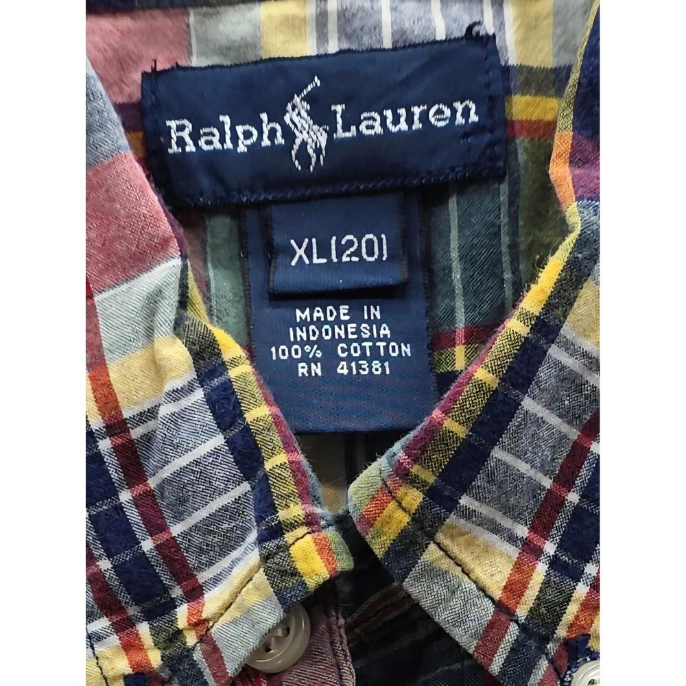 Ralph Lauren Vintage Boy's Multicolored w Red Pony Plaid Button Up Shirt. Sze XL